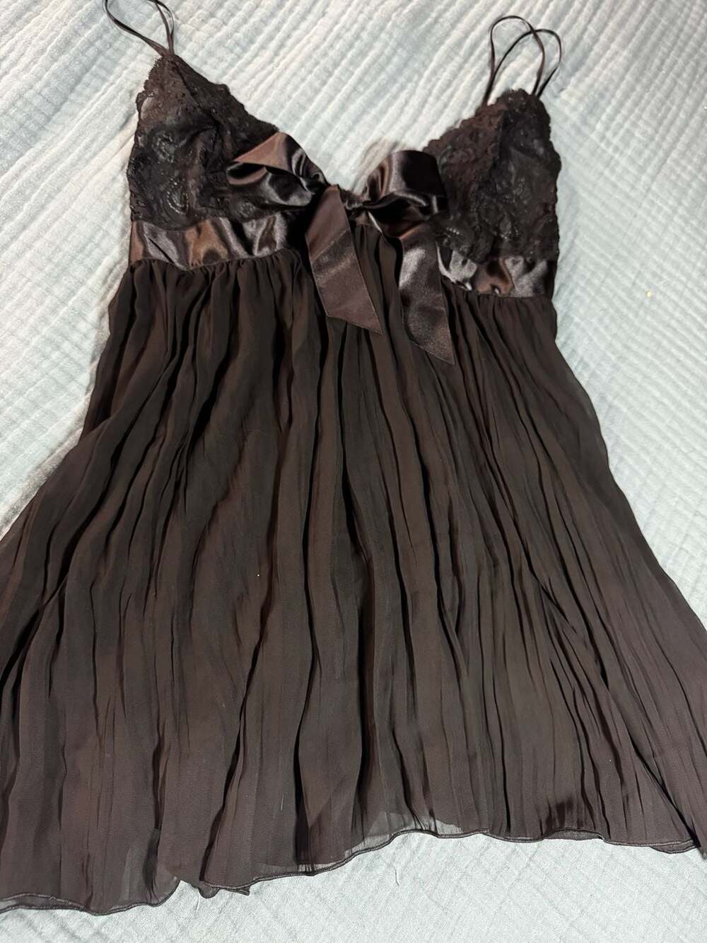 Victoria's Secret black Baby Doll slip top lace sheer bow size XL